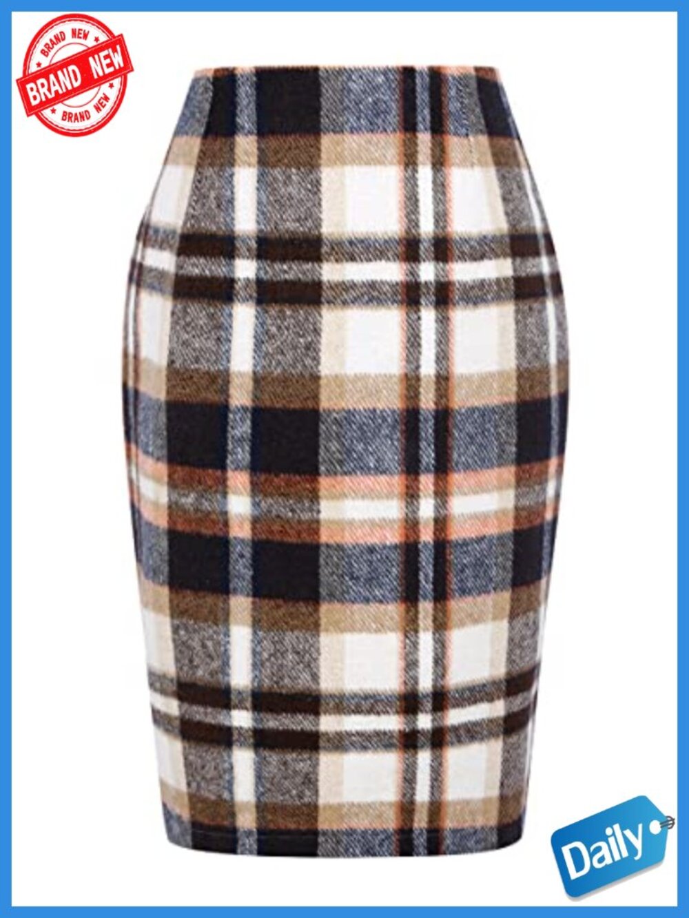 Wool Pencil Skirt for Women Knee Length High Waist Back Slit Fall Winter Office